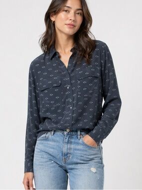 AG Adriano Goldschmied Silk Snap Button Blouse Fish Print Size S NWT